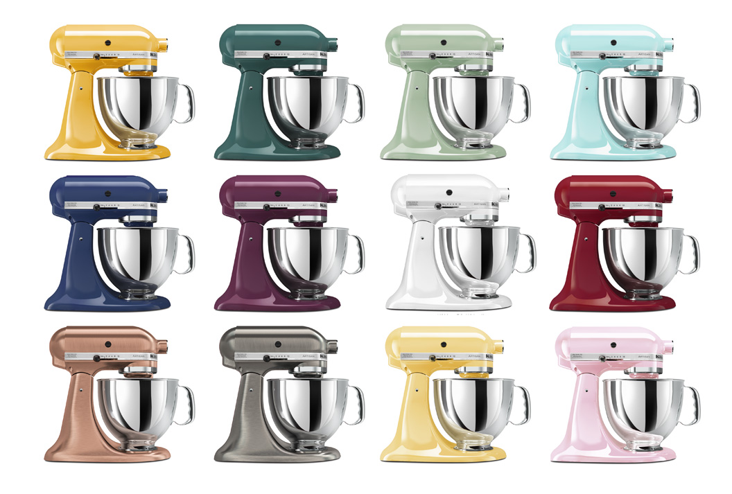 Electric stand mixers of different colors