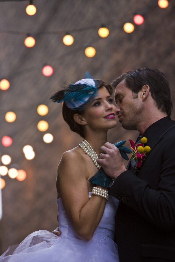 Groom and Bride Dancing with Lights