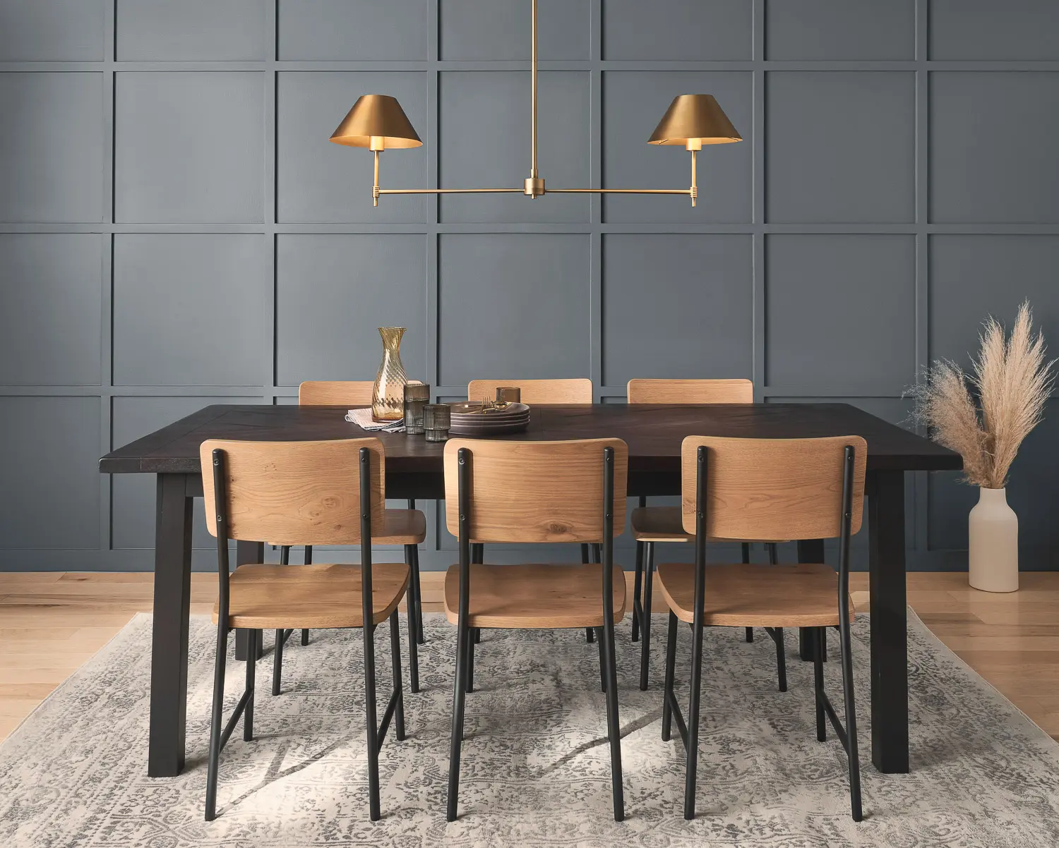 dining room table with 6 wooden chairs