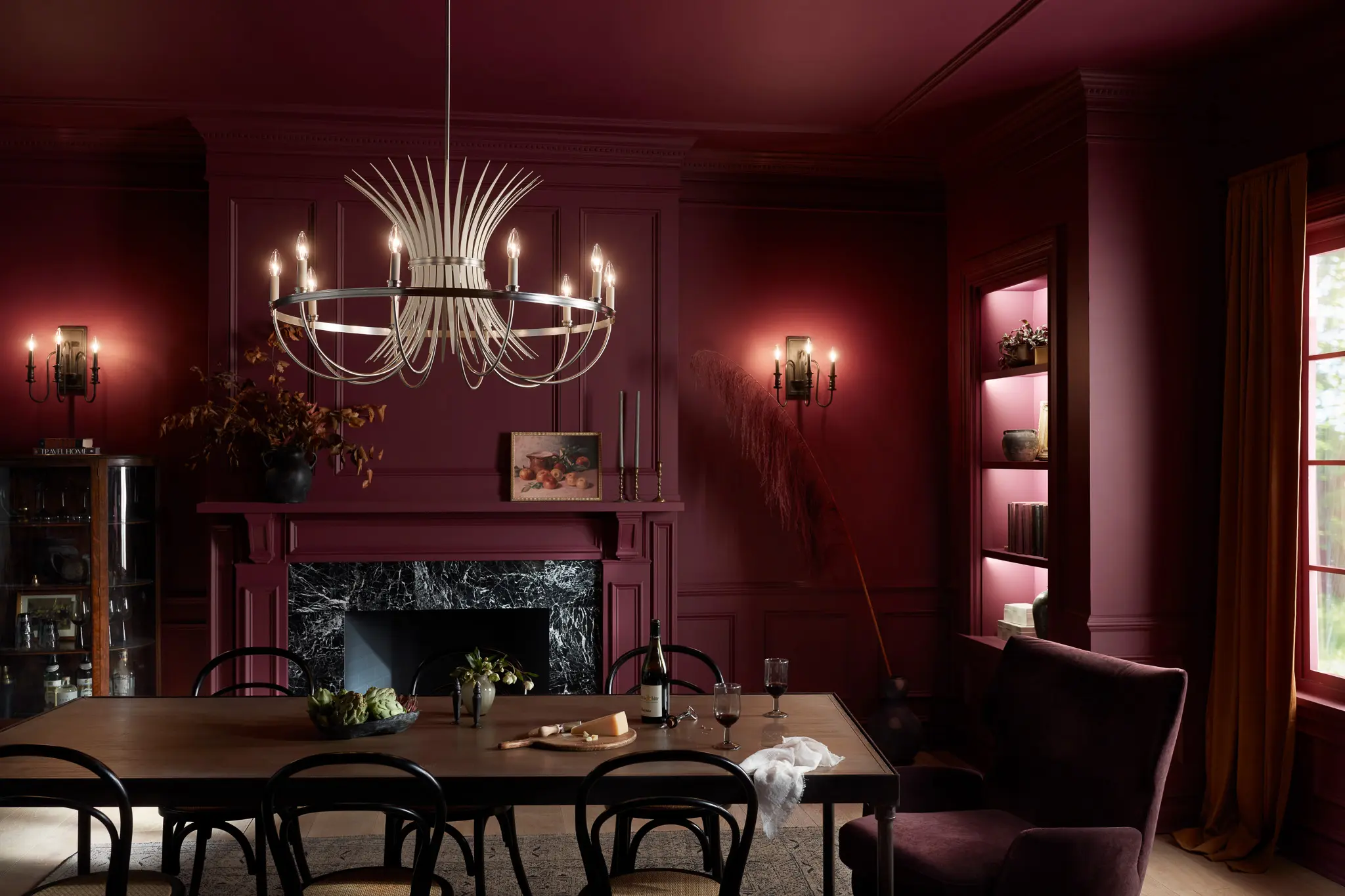 maroon colored dining room