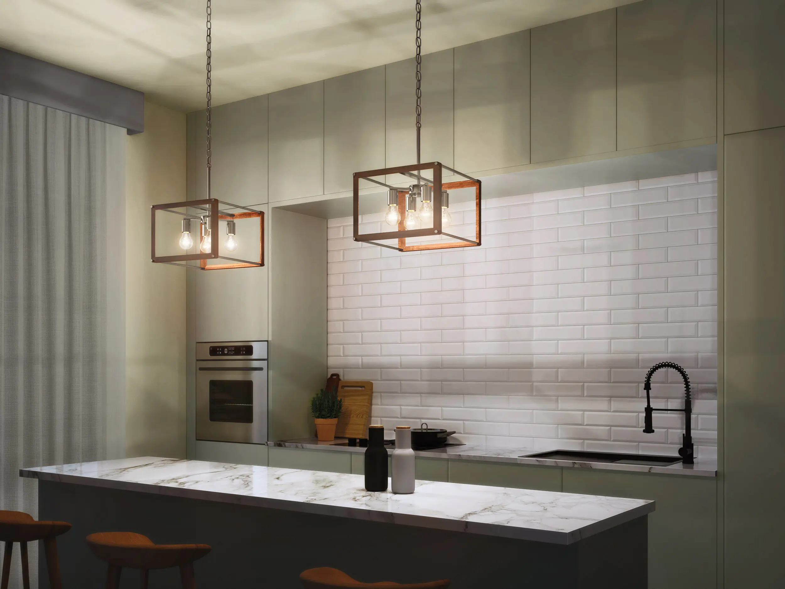 Kitchen island with hanging lights