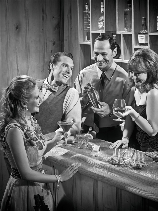 Black and White Picture of Friends Out Drinking