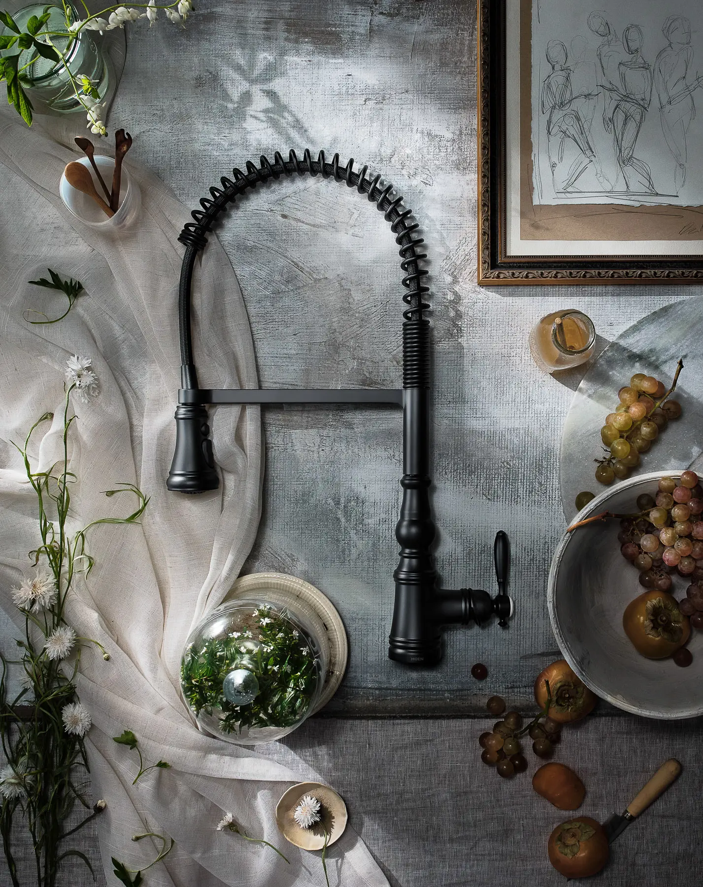 black faucet with spring handle