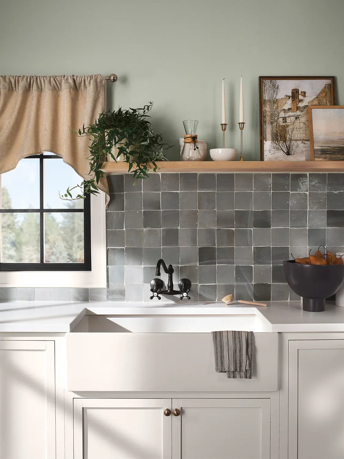 European Country Kitchen with great tile and sink